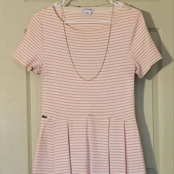 LACOSTE Pink Striped Short Sleeve Dress Size L(8) - Picture 3 of 6